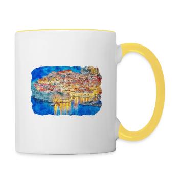 Dubrovnik Kroatien Aquarell Skizze Illustration - Tasse zweifarbig - Weiß/Gelb - Rechts