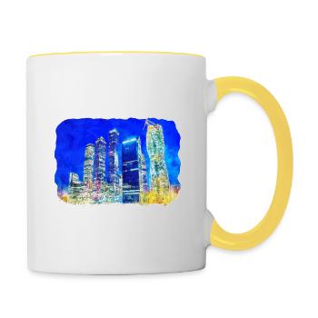 Moscou Russie Aquarelle Esquisse Dessin Dessiné - Mug contrasté - blanc/jaune - Droite