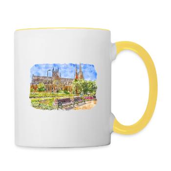 Australie Aquarelle Esquisse Dessinée à la Main Peinture - Mug contrasté - blanc/jaune - Droite