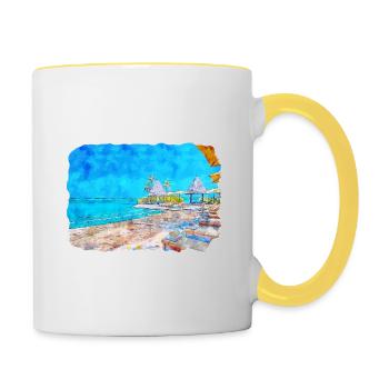 Maldives Watercolor Sketch Hand Drawn Illustration - Contrasting Mug - white/yellow - Right