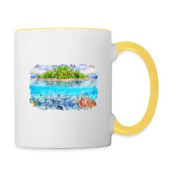 Maldives Watercolor Sketch Hand Drawn Illustration - Contrasting Mug - white/yellow - Right