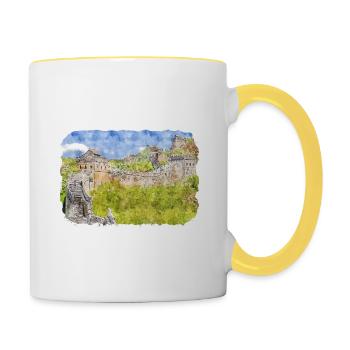 Beijing Chine Aquarelle Esquisse Dessin Dessiné - Mug contrasté - blanc/jaune - Droite