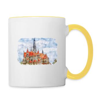 Allemagne Aquarelle Esquisse Dessinée à la main Illustration - Mug contrasté - blanc/jaune - Droite