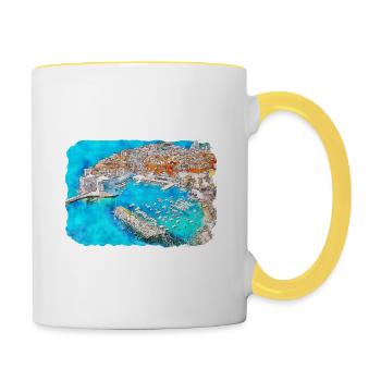 Kroatien Aquarellskizze Handgezeichnete Illustration - Tasse zweifarbig - Weiß/Gelb - Rechts