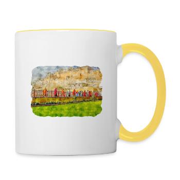Jaipur Inde Aquarelle Esquisse Peinture Dessinée - Mug contrasté - blanc/jaune - Droite