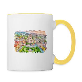 San Miguel De Allende Mexico Watercolor Sketch Dra - Contrasting Mug - white/yellow - Right