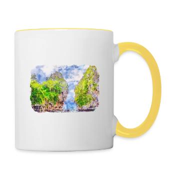 Thaïlande Aquarelle Esquisse Dessinée à la Main Illustration - Mug contrasté - blanc/jaune - Droite
