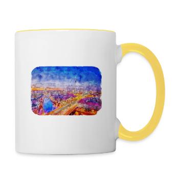 Berlin Allemagne Aquarelle Esquisse Dessinée Peinture - Mug contrasté - blanc/jaune - Droite