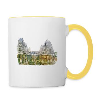 Indien Wahrzeichen Aquarell Skizze Farbe Illustratio - Tasse zweifarbig - Weiß/Gelb - Rechts