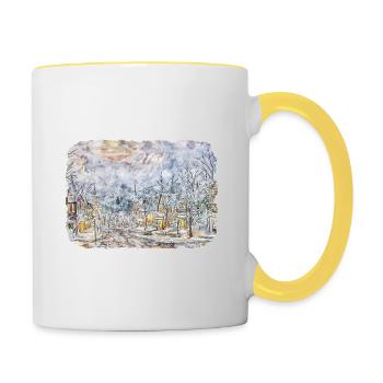 Autriche Aquarelle Esquisse Dessinée à la main Illustration - Mug contrasté - blanc/jaune - Droite