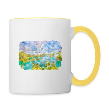 Indonésie Aquarelle Esquisse Dessinée à la Main Peinture - Mug contrasté - blanc/jaune - Droite