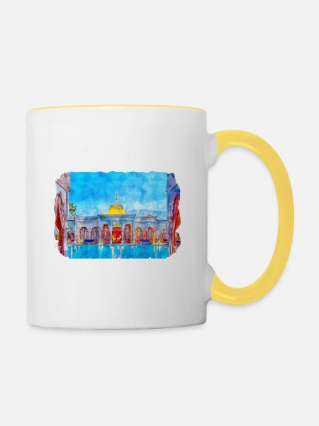 Marrakech Morrocco Aquarelle Esquisse Dessinée Peinture - Mug contrasté - blanc/jaune