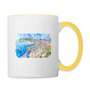 San Sebastian Croatia Watercolor Sketch Drawn Illu - Contrasting Mug - white/yellow - Right