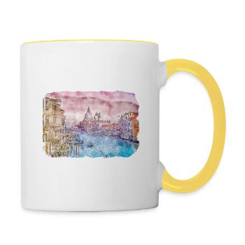Sorrente Italie Aquarelle Esquisse Dessinée Peinture - Mug contrasté - blanc/jaune - Droite