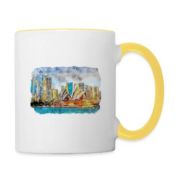 Sydney Australie Aquarelle Esquisse Dessinée Illustrat - Mug contrasté - blanc/jaune - Droite