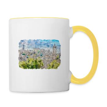 Edinburgh Schottland UK Aquarell Skizze gezeichnet Schmerz - Tasse zweifarbig - Weiß/Gelb - Rechts