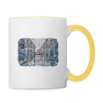 Copenhague Danemark Aquarelle Sketch Illustration - Mug contrasté - blanc/jaune - Droite
