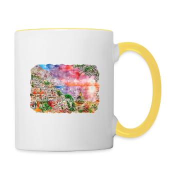 Positano Italy Watercolor Sketch Drawn Illustratio - Contrasting Mug - white/yellow - Right