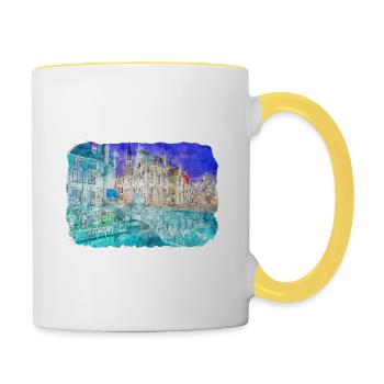 Belgique Point de repère aquarelle croquis dessin de peinture - Mug contrasté - blanc/jaune - Droite