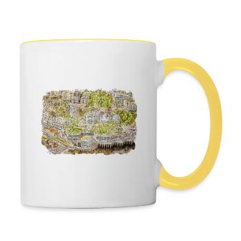 Monaco Landmark Aquarell Skizze Farbe Zeichnung - Tasse zweifarbig - Weiß/Gelb - Rechts