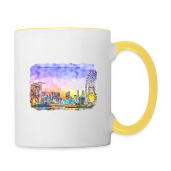 Singapore Watercolor Sketch Hand Drawn Painting - Contrasting Mug - white/yellow - Right