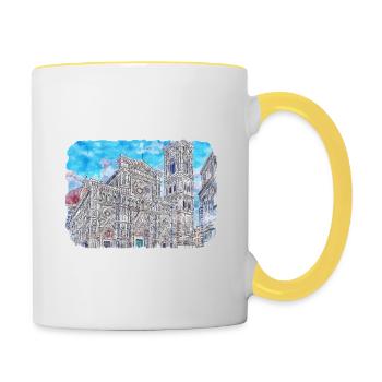 Florence Italie Aquarelle Esquisse Peinture Dessinée - Mug contrasté - blanc/jaune - Droite