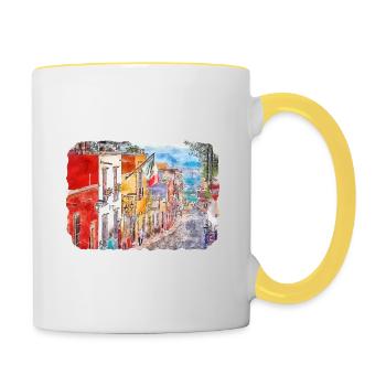 San Miguel De Allende Mexico Watercolor Sketch Dra - Contrasting Mug - white/yellow - Right