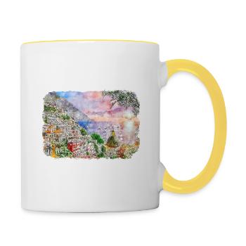 Sorrento Italy Watercolor Sketch Illustration - Contrasting Mug - white/yellow - Right