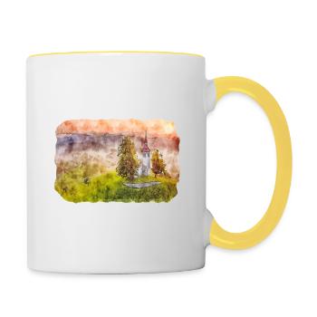 Illustration de l’esquisse à l’aquarelle de Slovénie - Mug contrasté - blanc/jaune - Droite