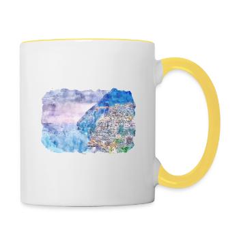 Positano Italy Watercolor Sketch Illustration - Contrasting Mug - white/yellow - Right