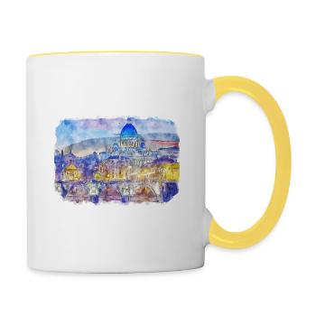 Rom Italien Aquarell Skizze Gemälde Illustration - Tasse zweifarbig - Weiß/Gelb - Rechts