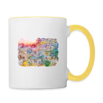 Positano Italy Watercolor Sketch Drawn Illustratio - Contrasting Mug - white/yellow - Right