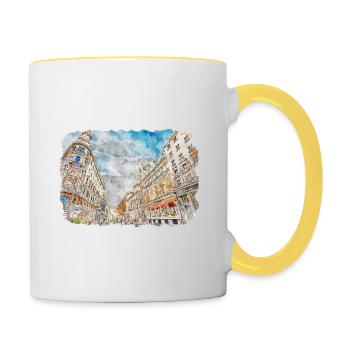 Madrid Espagne Aquarelle Esquisse Peinture Dessin - Mug contrasté - blanc/jaune - Droite