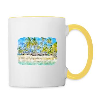 Maldives Watercolor Sketch Hand Drawn Illustration - Contrasting Mug - white/yellow - Right