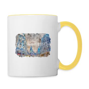 Madrid Espagne Aquarelle Esquisse Dessinée Peinture - Mug contrasté - blanc/jaune - Droite