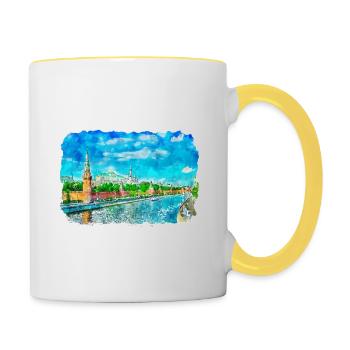 Moscou Russie Aquarelle Esquisse Dessinée Peinture - Mug contrasté - blanc/jaune - Droite