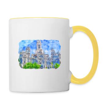 Madrid Espagne Aquarelle Esquisse Dessinée Peinture - Mug contrasté - blanc/jaune - Droite