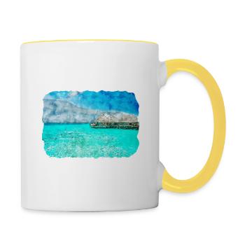 Maldives Watercolor Sketch Hand Drawn Illustration - Contrasting Mug - white/yellow - Right