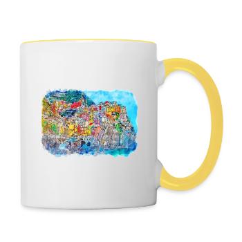 Positano Italy Watercolor Sketch Illustration - Contrasting Mug - white/yellow - Right