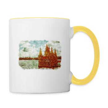 Europe Croquis à l’aquarelle Illustration dessinée à la main - Mug contrasté - blanc/jaune - Droite