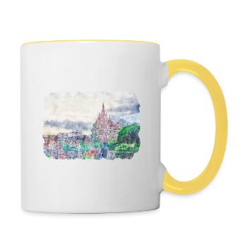 San Miguel De Allende Mexico Watercolor Sketch Dra - Contrasting Mug - white/yellow - Right