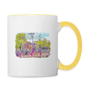 Amsterdam Netherlands Watercolor Sketch Painting - Contrasting Mug - white/yellow - Right