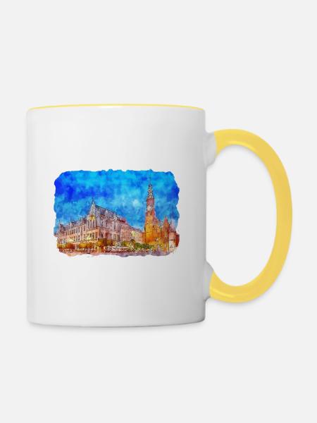 Cracovie Pologne Aquarelle Sketch Illustration - Mug contrasté - blanc/jaune