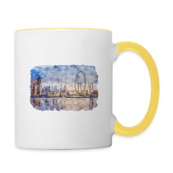 Singapore Watercolor Sketch Hand Drawn Painting - Contrasting Mug - white/yellow - Right