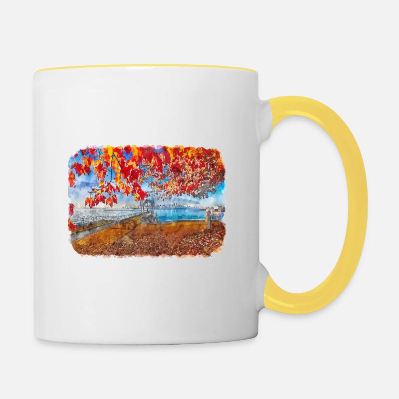 Vancouver Canada Aquarelle Sketch Illustration - Mug contrasté - blanc/jaune