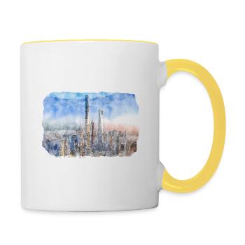 Shanghai Chine Aquarelle Esquisse Dessin Dessiné - Mug contrasté - blanc/jaune - Droite