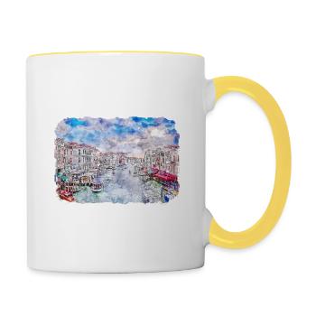 Venice Italy Watercolor Sketch Illustration - Contrasting Mug - white/yellow - Right