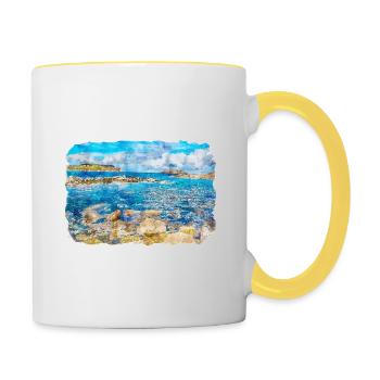 Irlande Royaume-Uni Aquarelle Esquisse Dessinée à la main Peinture - Mug contrasté - blanc/jaune - Droite