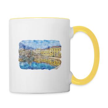 Vienne Autriche Aquarelle Esquisse Peinture - Mug contrasté - blanc/jaune - Droite