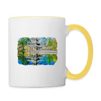 China Watercolor Sketch Hand Drawn Illustration - Contrasting Mug - white/yellow - Right